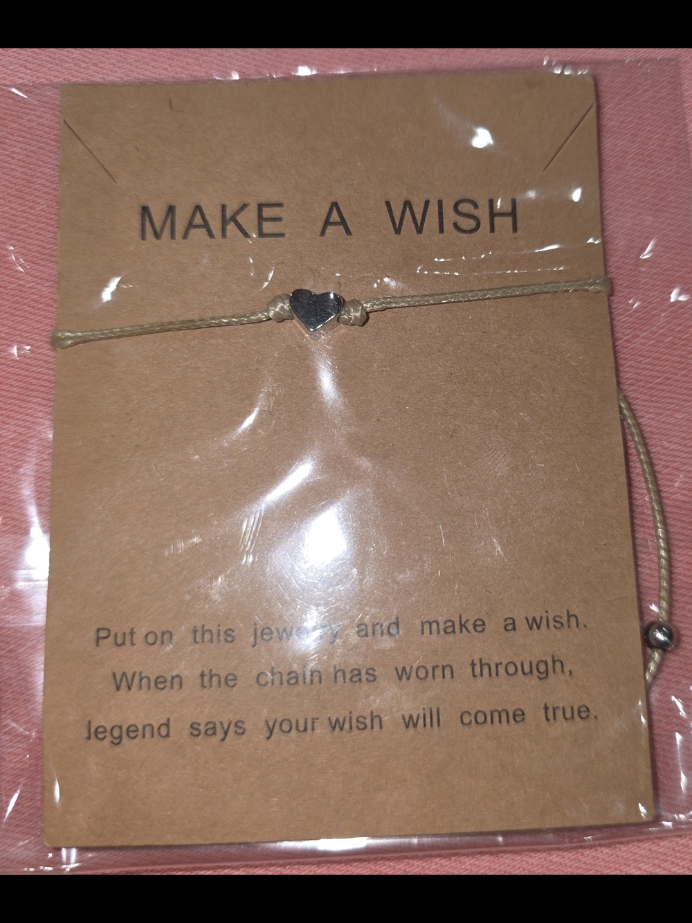 Make A Wish Beige Cord Bracelet with Silver Heart Accent